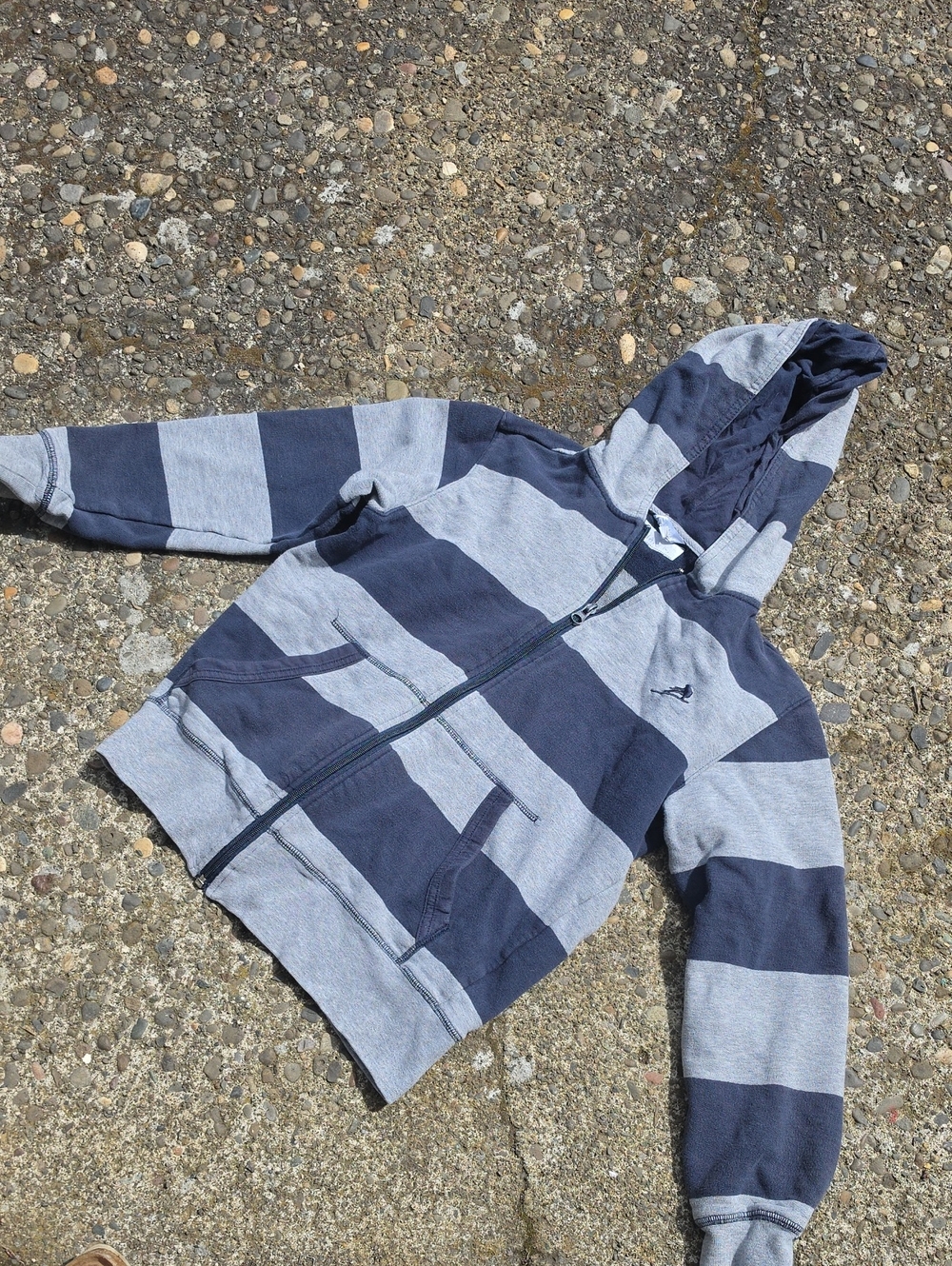 H&M 90s Style Navy and Light Gray Striped Zip Hoodie